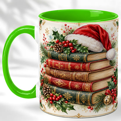 #pl[11oz|Green] Christmas Books Coffee Mug, Holiday Reading Mug, Ceramic Cup