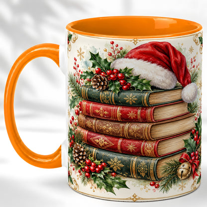 #pl[11oz|Orange] Christmas Books Coffee Mug, Holiday Reading Mug, Ceramic Cup