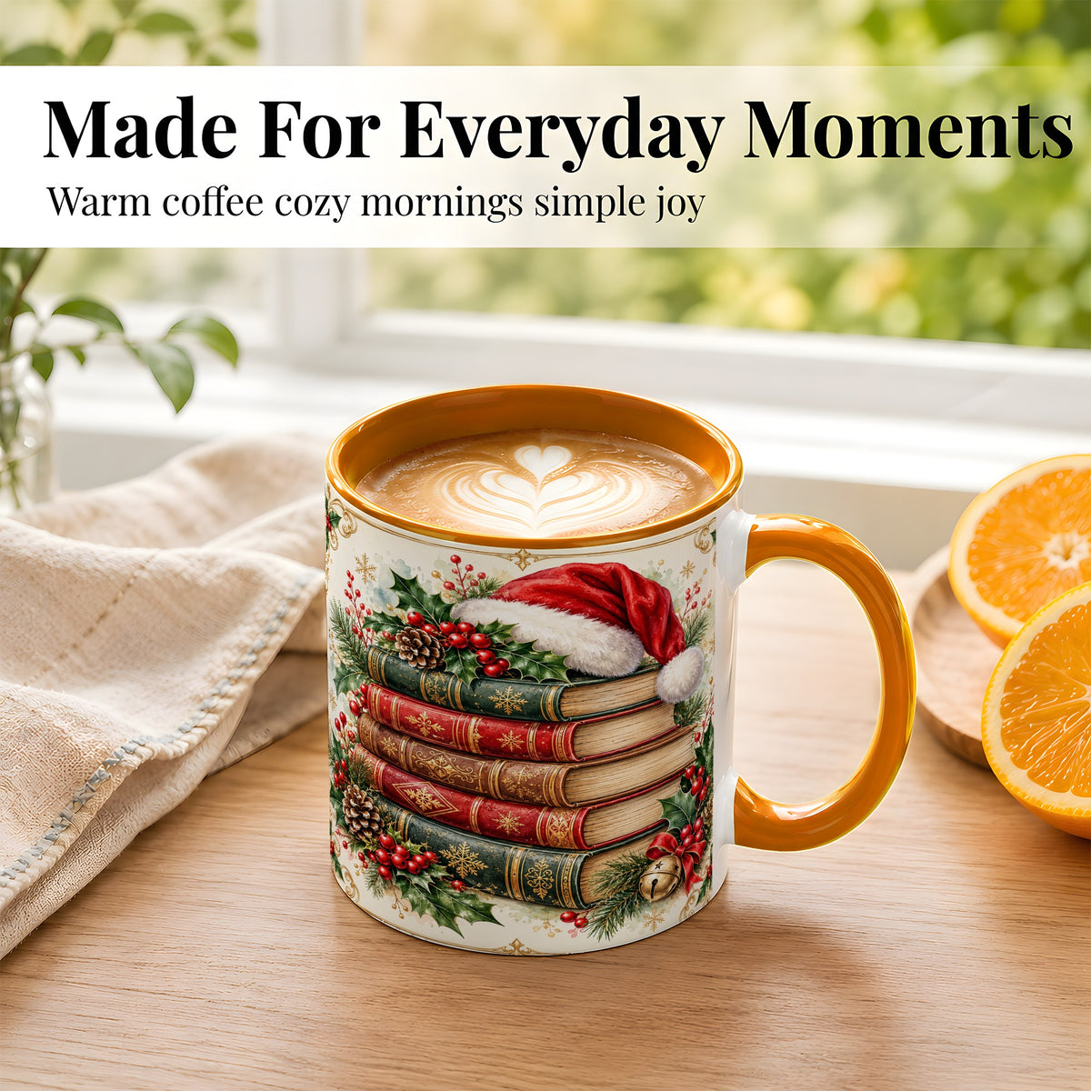#pl[11oz|Orange] Christmas Books Coffee Mug, Holiday Reading Mug, Ceramic Cup