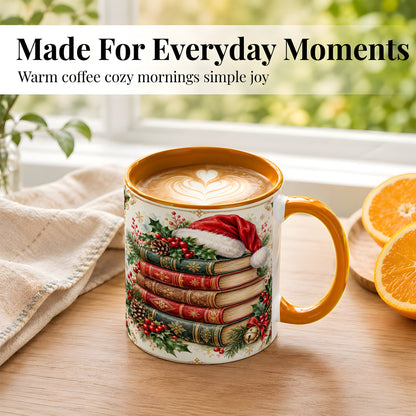 #pl[11oz|Orange] Christmas Books Coffee Mug, Holiday Reading Mug, Ceramic Cup