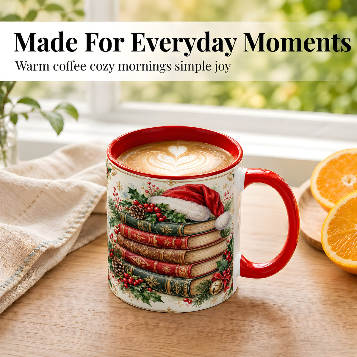 #pl[11oz|Red] Christmas Books Coffee Mug, Holiday Reading Mug, Ceramic Cup