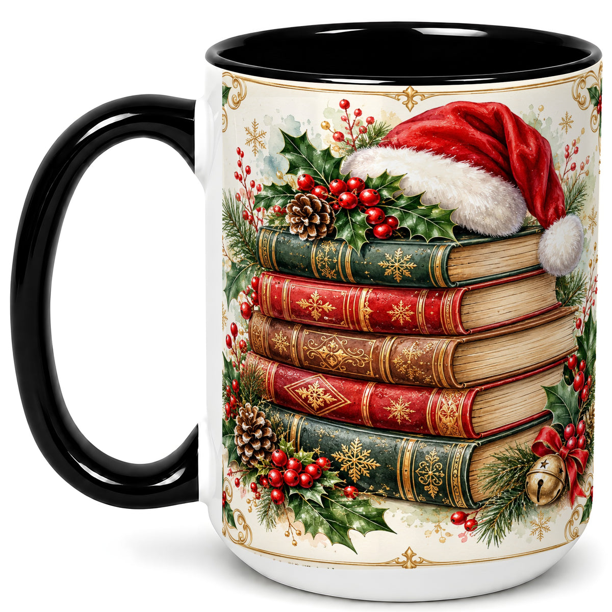 #pl[15oz|Black] Christmas Books Coffee Mug, Holiday Reading Mug, Ceramic Cup