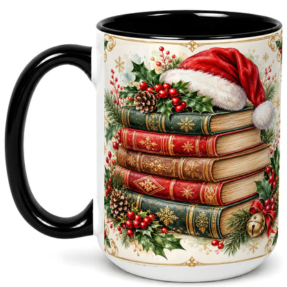 #pl[15oz|Black] Christmas Books Coffee Mug, Holiday Reading Mug, Ceramic Cup