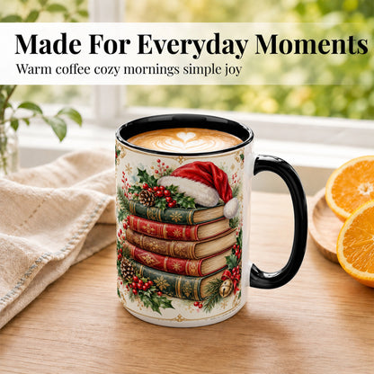 #pl[15oz|Black] Christmas Books Coffee Mug, Holiday Reading Mug, Ceramic Cup