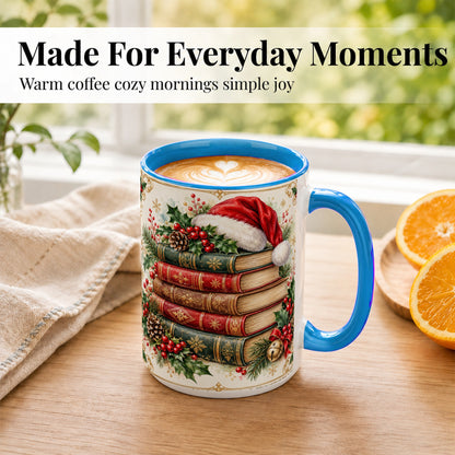#pl[15oz|Blue] Christmas Books Coffee Mug, Holiday Reading Mug, Ceramic Cup