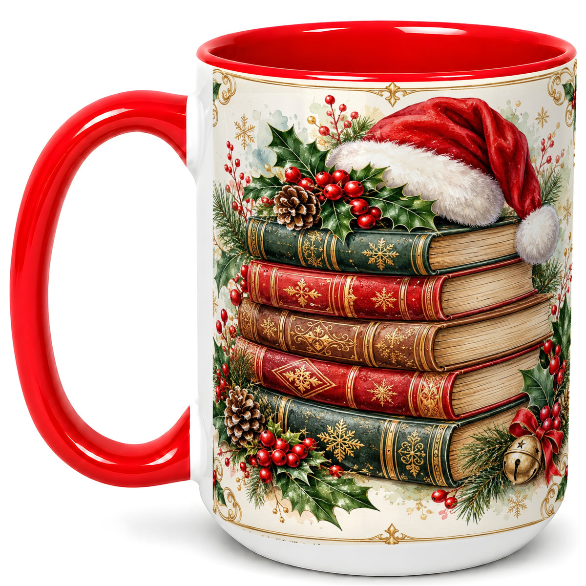 #pl[15oz|Red] Christmas Books Coffee Mug, Holiday Reading Mug, Ceramic Cup