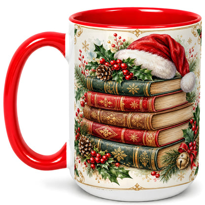 #pl[15oz|Red] Christmas Books Coffee Mug, Holiday Reading Mug, Ceramic Cup