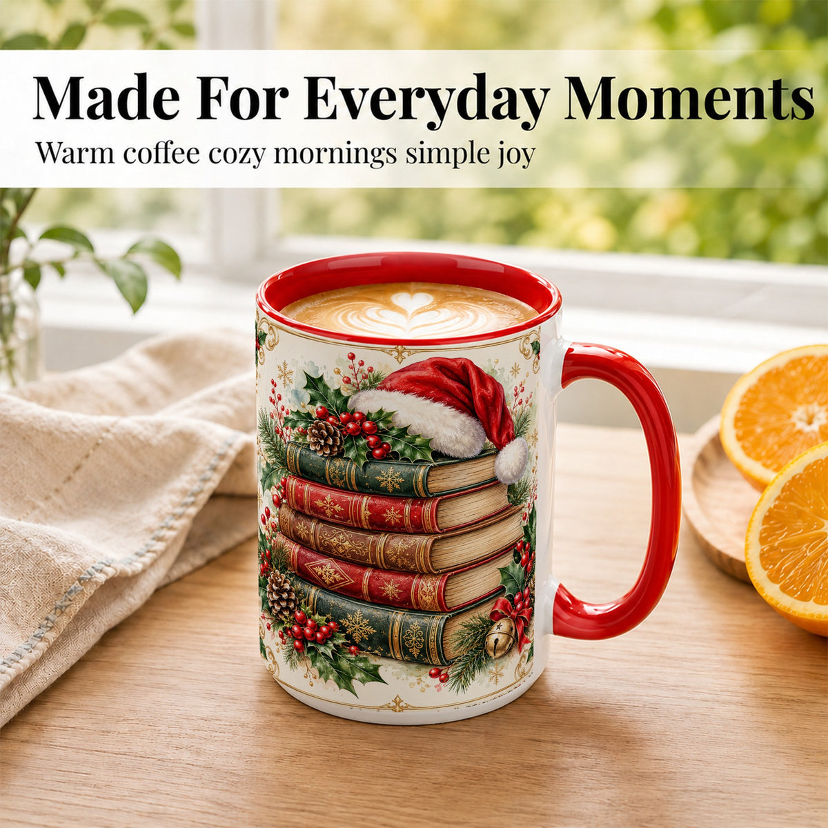 #pl[15oz|Red] Christmas Books Coffee Mug, Holiday Reading Mug, Ceramic Cup