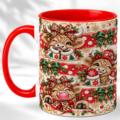 Highland Cow Christmas Coffee Mug, Festive Cow Mug, Ceramic Cup