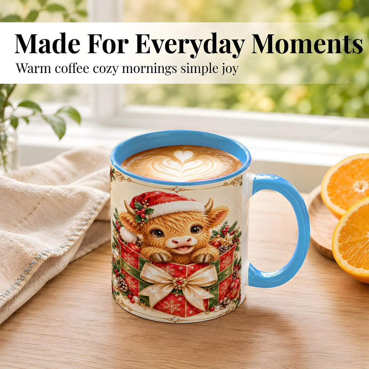#pl[11oz|Blue] Christmas Cow Coffee Mug, Holiday Present Mug, Ceramic Cup