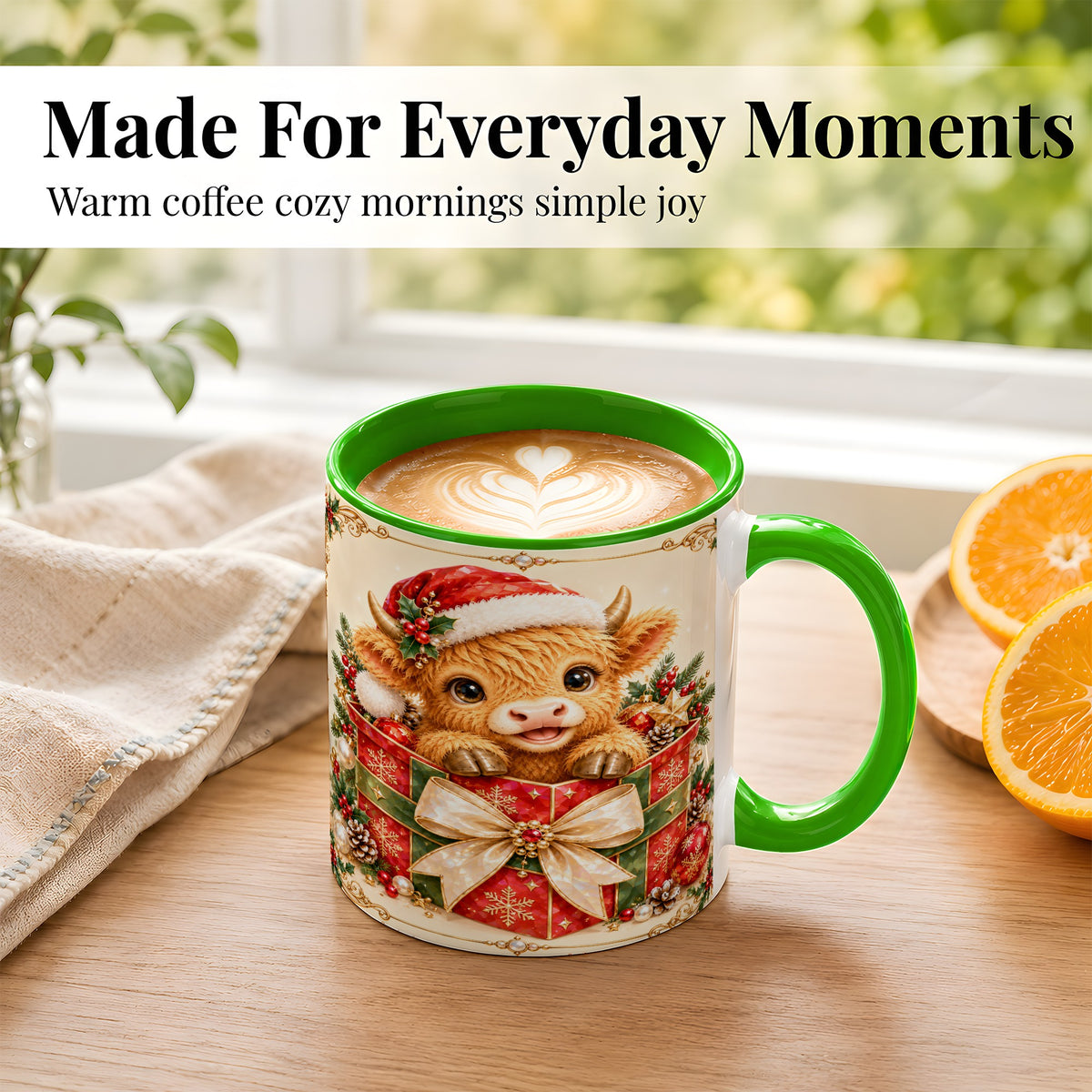 #pl[11oz|Green] Christmas Cow Coffee Mug, Holiday Present Mug, Ceramic Cup