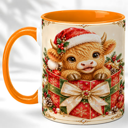 #pl[11oz|Orange] Christmas Cow Coffee Mug, Holiday Present Mug, Ceramic Cup