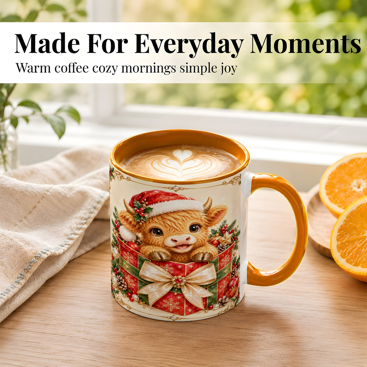#pl[11oz|Orange] Christmas Cow Coffee Mug, Holiday Present Mug, Ceramic Cup