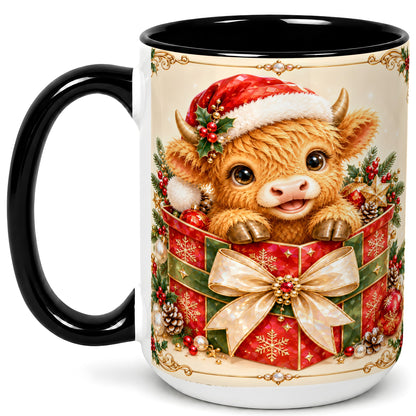 #pl[15oz|Black] Christmas Cow Coffee Mug, Holiday Present Mug, Ceramic Cup