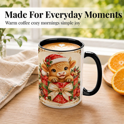 #pl[15oz|Black] Christmas Cow Coffee Mug, Holiday Present Mug, Ceramic Cup