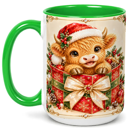 #pl[15oz|Green] Christmas Cow Coffee Mug, Holiday Present Mug, Ceramic Cup
