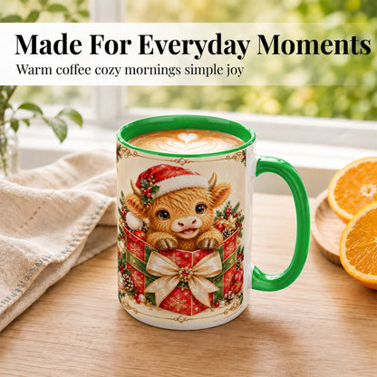 #pl[15oz|Green] Christmas Cow Coffee Mug, Holiday Present Mug, Ceramic Cup