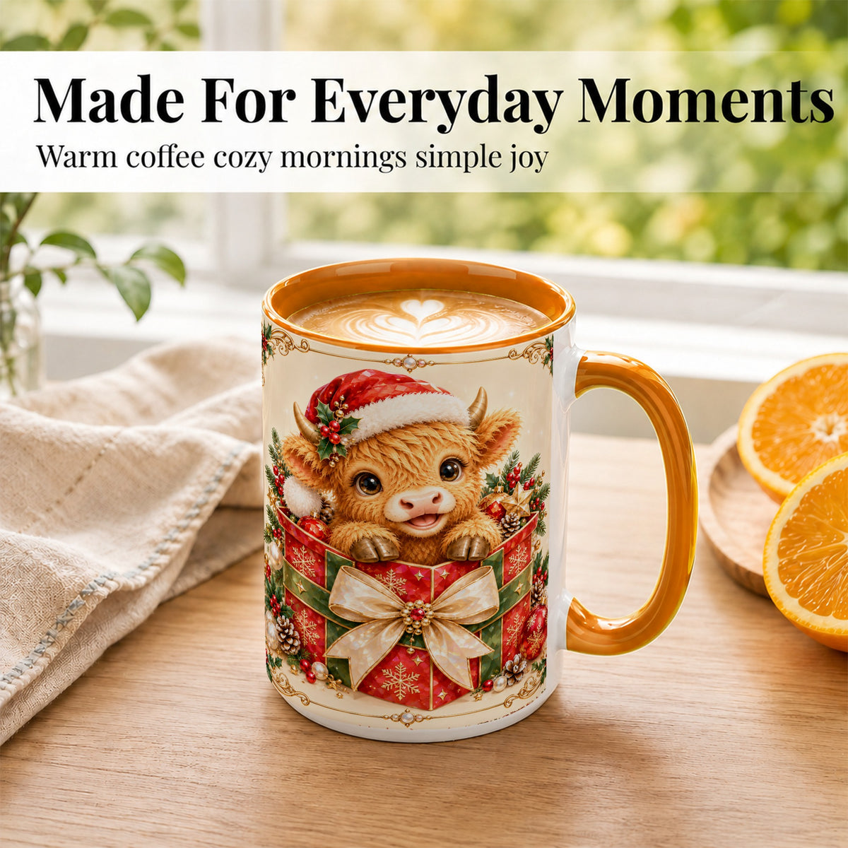 #pl[15oz|Orange] Christmas Cow Coffee Mug, Holiday Present Mug, Ceramic Cup