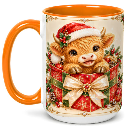 #pl[15oz|Orange] Christmas Cow Coffee Mug, Holiday Present Mug, Ceramic Cup