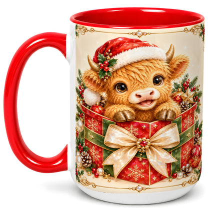 #pl[15oz|Red] Christmas Cow Coffee Mug, Holiday Present Mug, Ceramic Cup