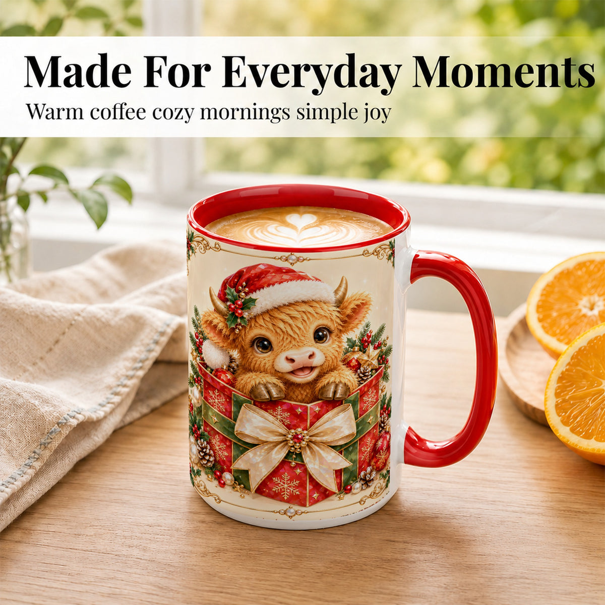 #pl[15oz|Red] Christmas Cow Coffee Mug, Holiday Present Mug, Ceramic Cup