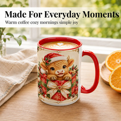 #pl[15oz|Red] Christmas Cow Coffee Mug, Holiday Present Mug, Ceramic Cup