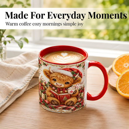 #pl[11oz|Red] Christmas Reading Cow Coffee Mug, Cozy Holiday Mug, Ceramic Cup