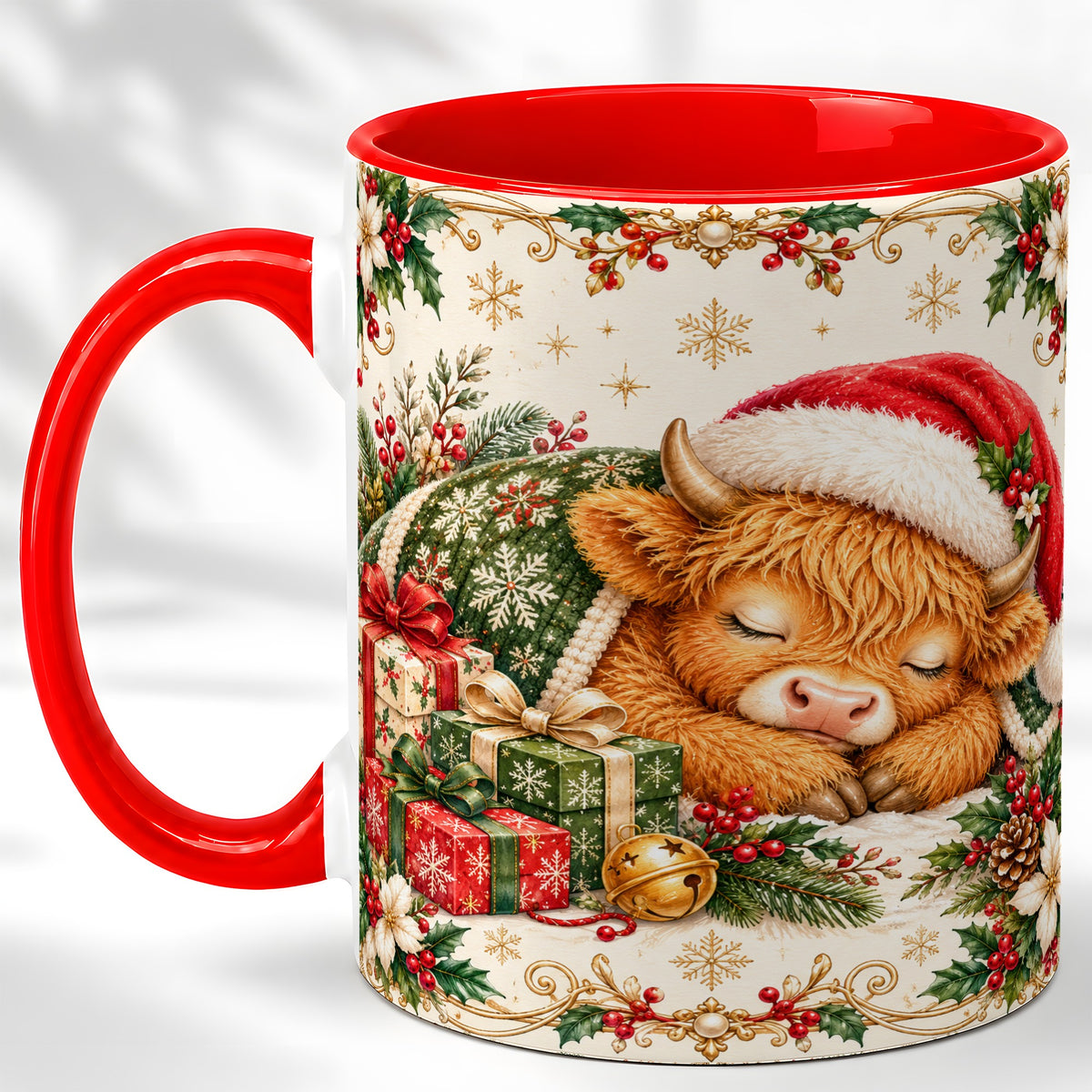 Sleeping Highland Cow Coffee Mug, Cozy Christmas Mug, Ceramic Cup