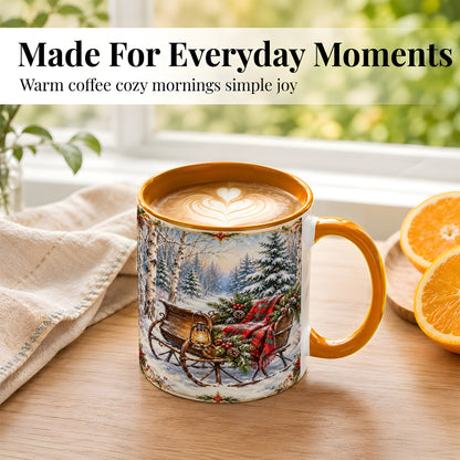#pl[11oz|Orange] Christmas Sleigh Coffee Mug, Winter Woodland Mug, Ceramic Cup