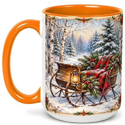 #pl[15oz|Orange] Christmas Sleigh Coffee Mug, Winter Woodland Mug, Ceramic Cup