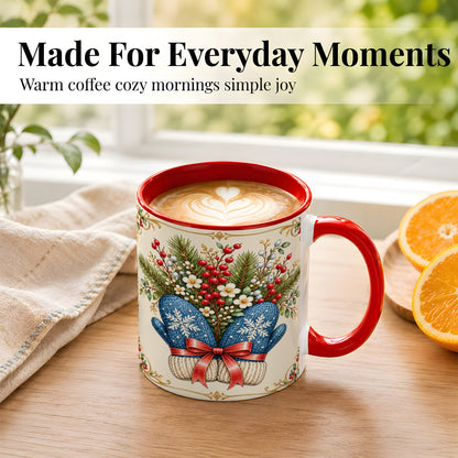 #pl[11oz|Red] Winter Mittens Coffee Mug, Botanical Christmas Mug, Ceramic Cup