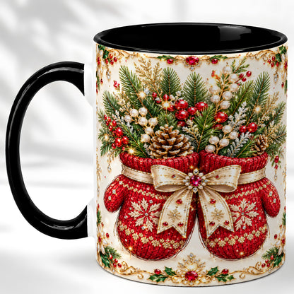 #pl[11oz|Black] Christmas Mittens Coffee Mug, Jeweled Holiday Mug, Ceramic Cup