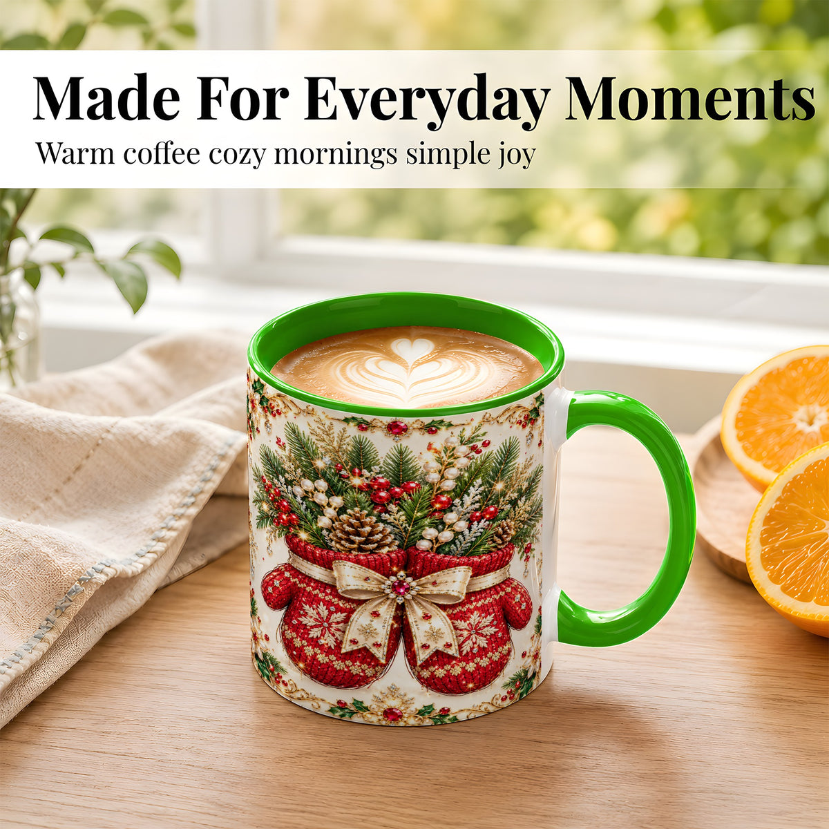 #pl[11oz|Green] Christmas Mittens Coffee Mug, Jeweled Holiday Mug, Ceramic Cup