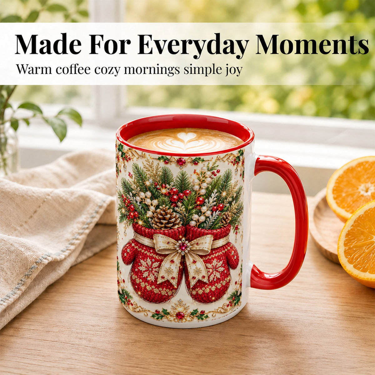 #pl[15oz|Red] Christmas Mittens Coffee Mug, Jeweled Holiday Mug, Ceramic Cup