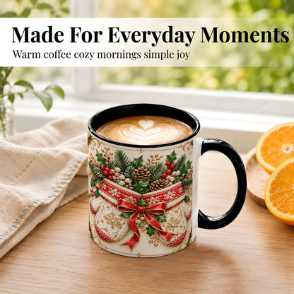 #pl[11oz|Black] Christmas Mittens Coffee Mug, Holly Pine Mug, Ceramic Cup