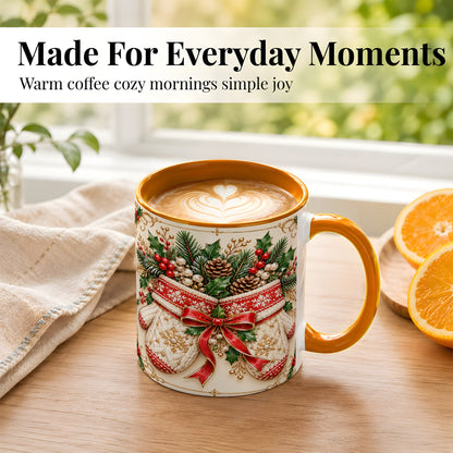 #pl[11oz|Orange] Christmas Mittens Coffee Mug, Holly Pine Mug, Ceramic Cup