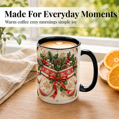 #pl[15oz|Black] Christmas Mittens Coffee Mug, Holly Pine Mug, Ceramic Cup