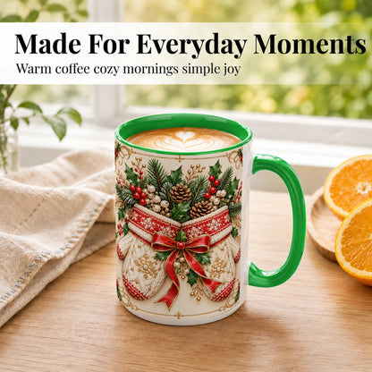 #pl[15oz|Green] Christmas Mittens Coffee Mug, Holly Pine Mug, Ceramic Cup