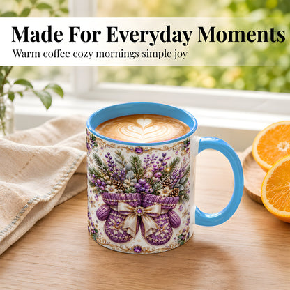 #pl[11oz|Blue] Purple Christmas Mittens Coffee Mug, Jeweled Winter Mug, Ceramic Cup
