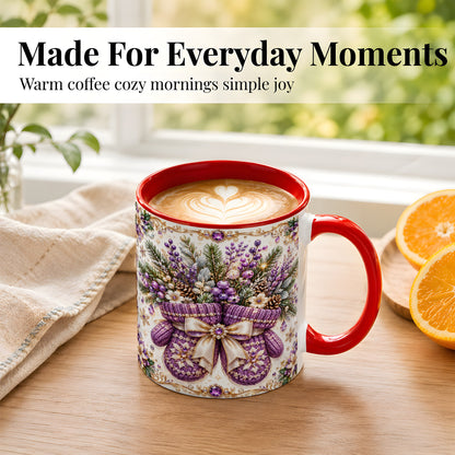 #pl[11oz|Red] Purple Christmas Mittens Coffee Mug, Jeweled Winter Mug, Ceramic Cup