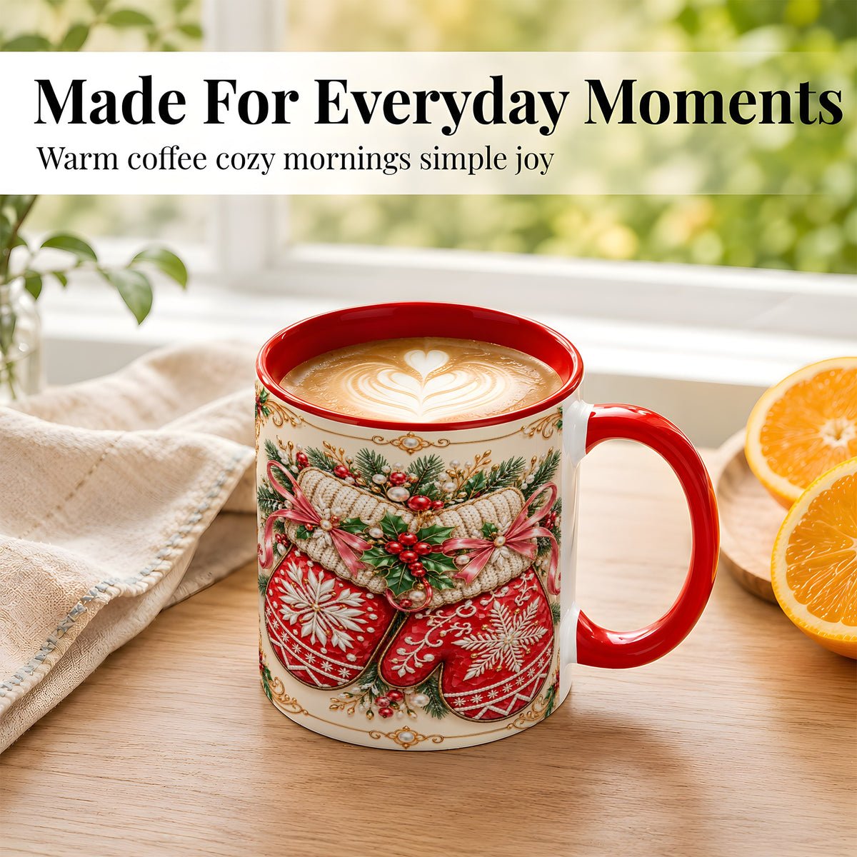 #pl[11oz|Red] Red Christmas Mittens Coffee Mug, Snowflake Winter Mug, Ceramic Cup