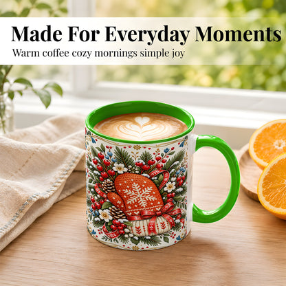 #pl[11oz|Green] Christmas Mittens Coffee Mug, Winter Floral Mug, Ceramic Cup