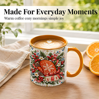 #pl[11oz|Orange] Christmas Mittens Coffee Mug, Winter Floral Mug, Ceramic Cup