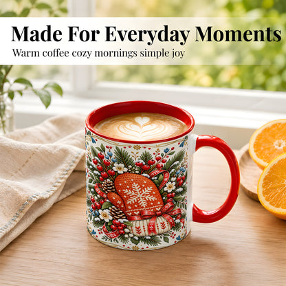 #pl[11oz|Red] Christmas Mittens Coffee Mug, Winter Floral Mug, Ceramic Cup