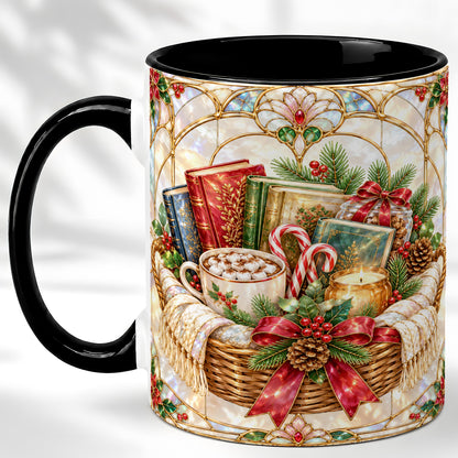 #pl[11oz|Black] Stained Glass Books Coffee Mug, Christmas Reading Mug, Ceramic Cup