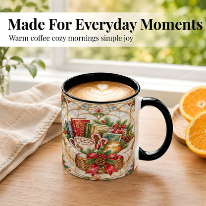 #pl[11oz|Black] Stained Glass Books Coffee Mug, Christmas Reading Mug, Ceramic Cup