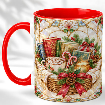 Stained Glass Books Coffee Mug, Christmas Reading Mug, Ceramic Cup