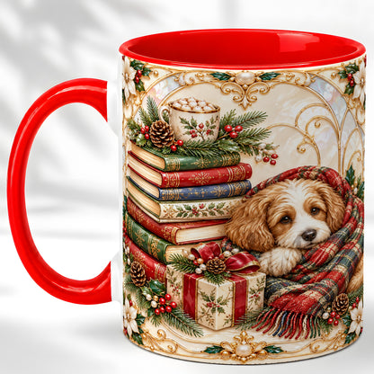 Christmas Dog Books Coffee Mug, Cozy Reader Mug, Ceramic Cup