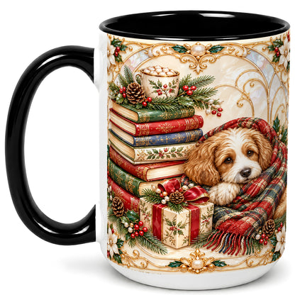 #pl[15oz|Black] Christmas Dog Books Coffee Mug, Cozy Reader Mug, Ceramic Cup