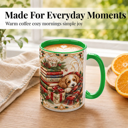 #pl[15oz|Green] Christmas Dog Books Coffee Mug, Cozy Reader Mug, Ceramic Cup